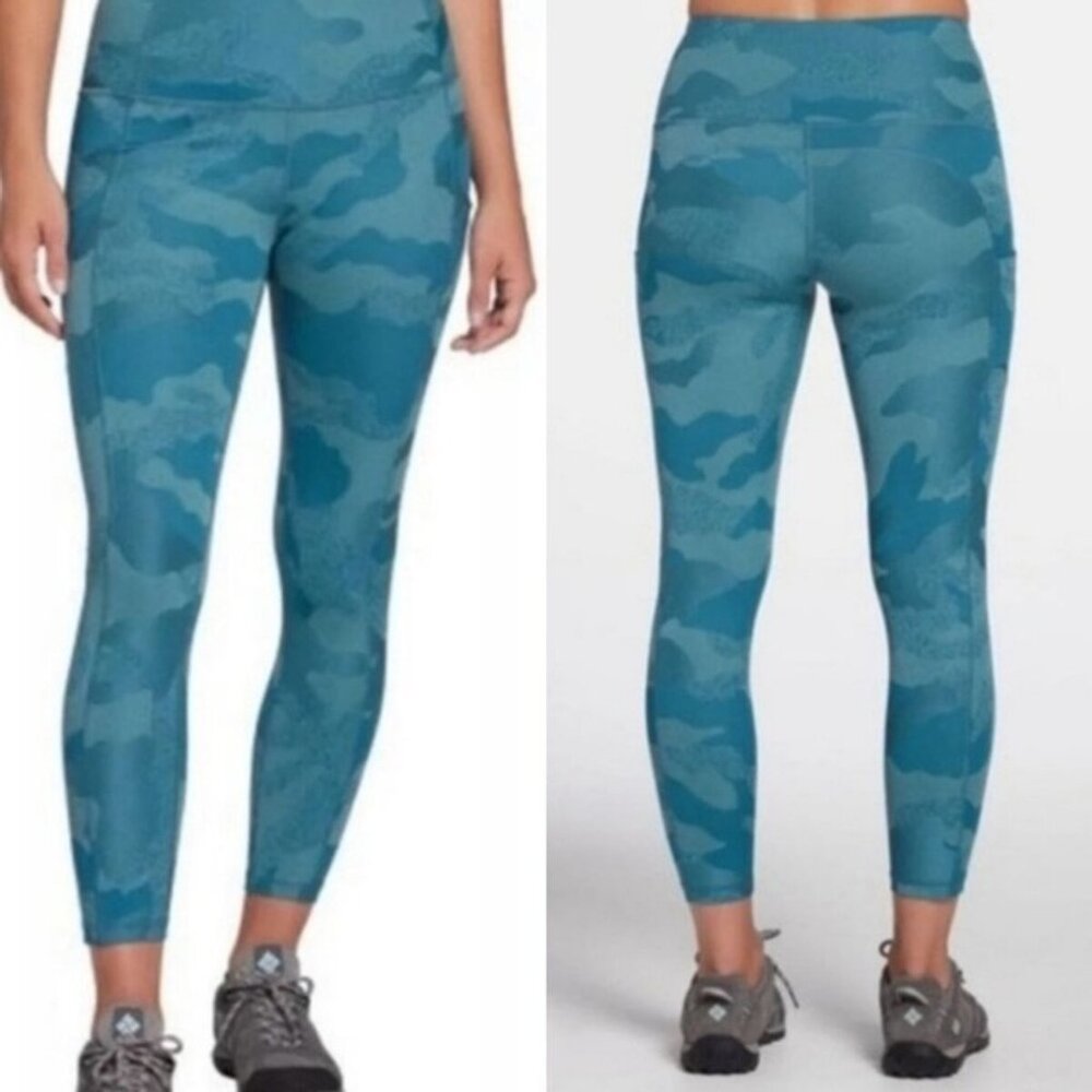 The North Face Luxe Motivation Leggings Aqua Blue Camo Jacquard Print Size XSmal